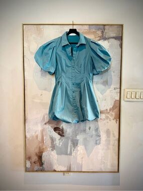 Jonathan Simkhai Sky Blue Puff-Sleeve Button-Front Top